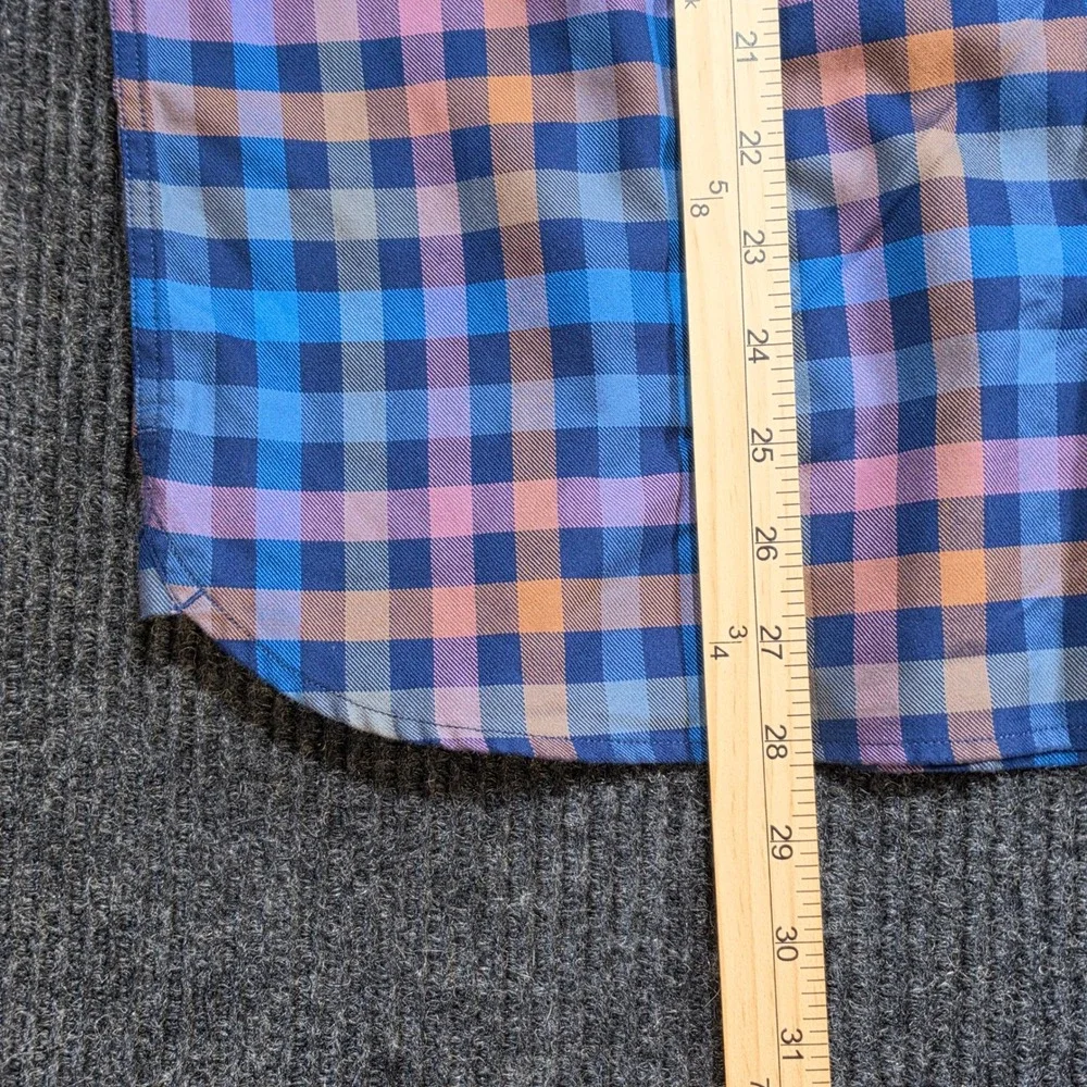 Bugatchi Button Down Shirt Mens L Blue Orange Plaid Excellent Classic Fit Cotton